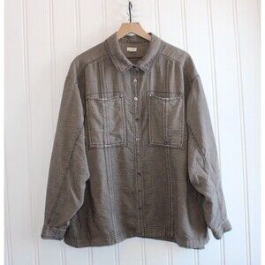 Anthropologie Pilcro Brown Button-Down Shirt 1X Minimalist Cargo Pockets